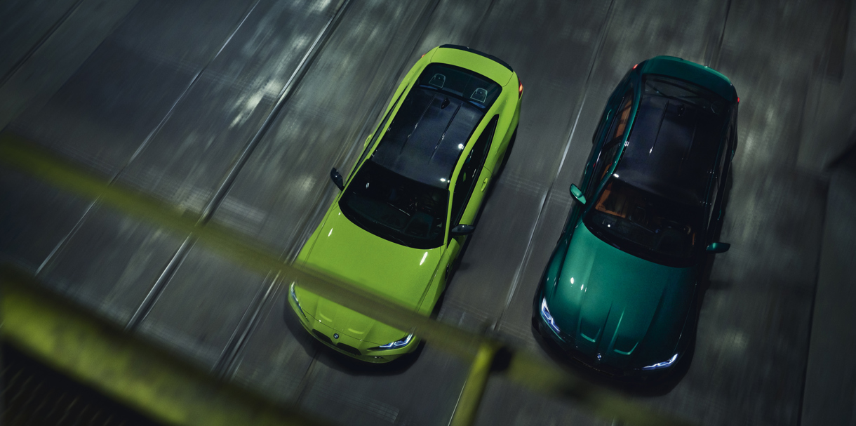 BMW M3 Sedan i eksteriørfarverne lime grøn og grøn