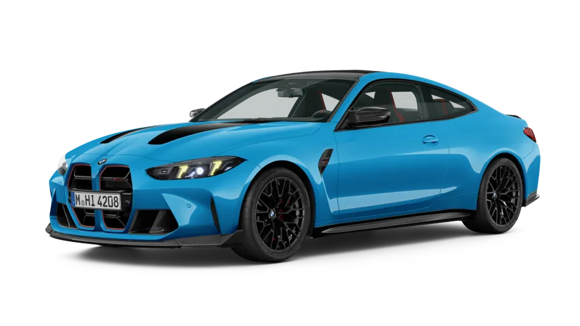 Lyseblå BMW 4 Serie M4 Coupe Cs 2024 set skråt forfra